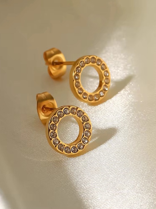 SahrzJewellery Jewelry - 18K Gold Plated Circle Cubic Zirconia Stud Earrings